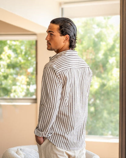 Old Money Conjunto Camisa Rayas Pantalón Lino Hombre