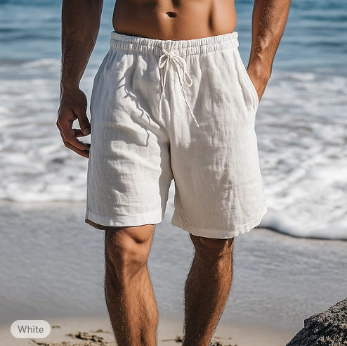 Minimal Vintage Pantalones Cortos Lino Cintura Elástica